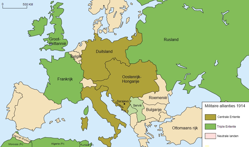 Internationale bondgenootschappen in Europa (juli 1914)