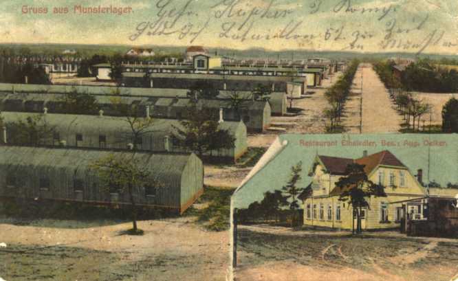 Het barakkenkamp van Munster voor opgepakte burgers en krijgsgevangenen (foto Munster in alten Ansichten)
